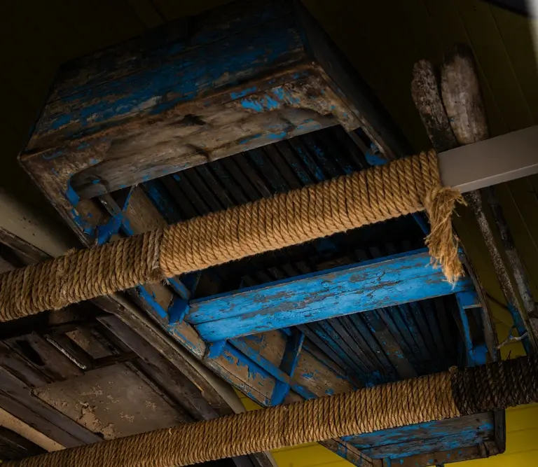 A blue and white boat