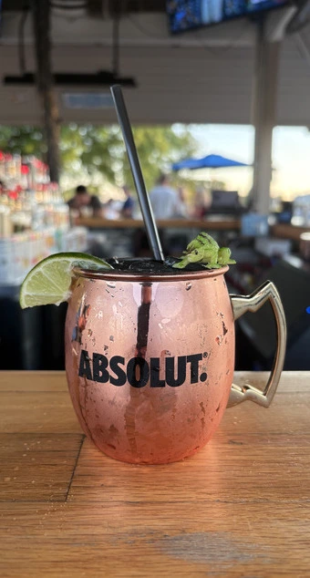 Cocktail with ice on the bar counter